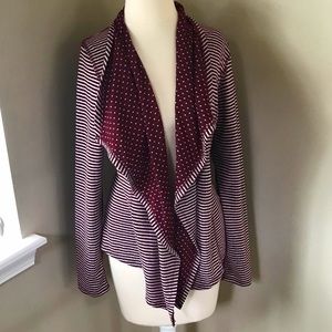 Market and Spruce Striped/Dotted Cardigan Maroon L